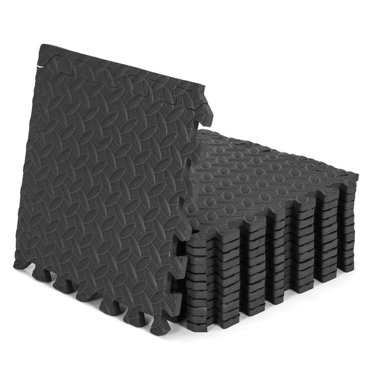 12 Sq Ft Black EVA Foam Interlocking Exercise Protective Flooring, 12-Tile